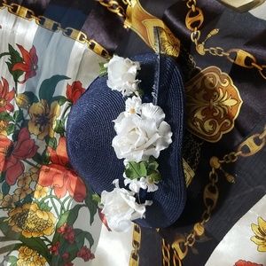 Vintage navy blue straw hat